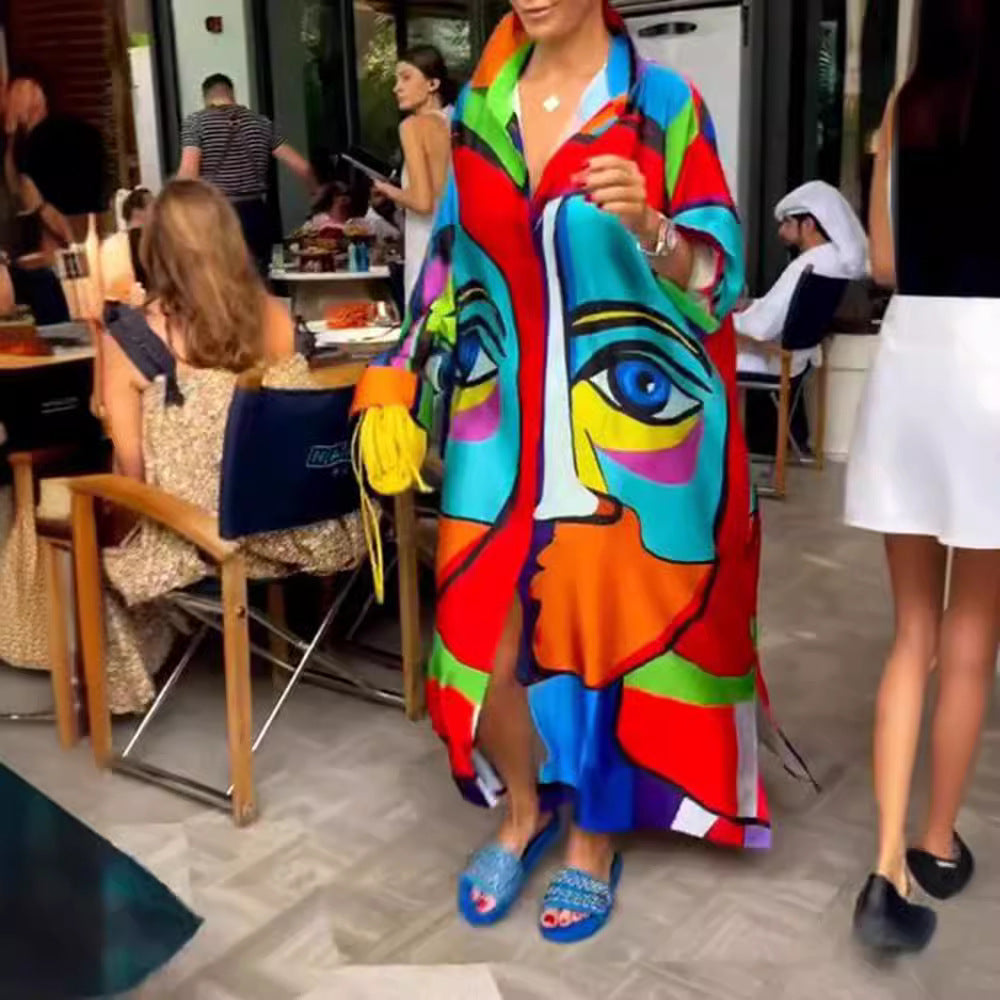Dame Oversized Kaftan med kunstnerisk design Stilla
