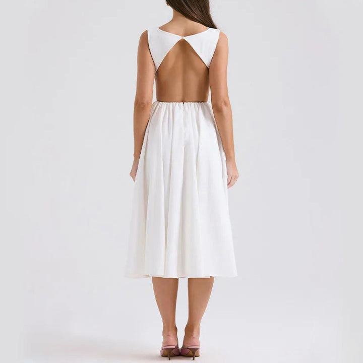 Damer Elegant Midi-kjole med tætsiddende overdel og svajende skørt Skovae