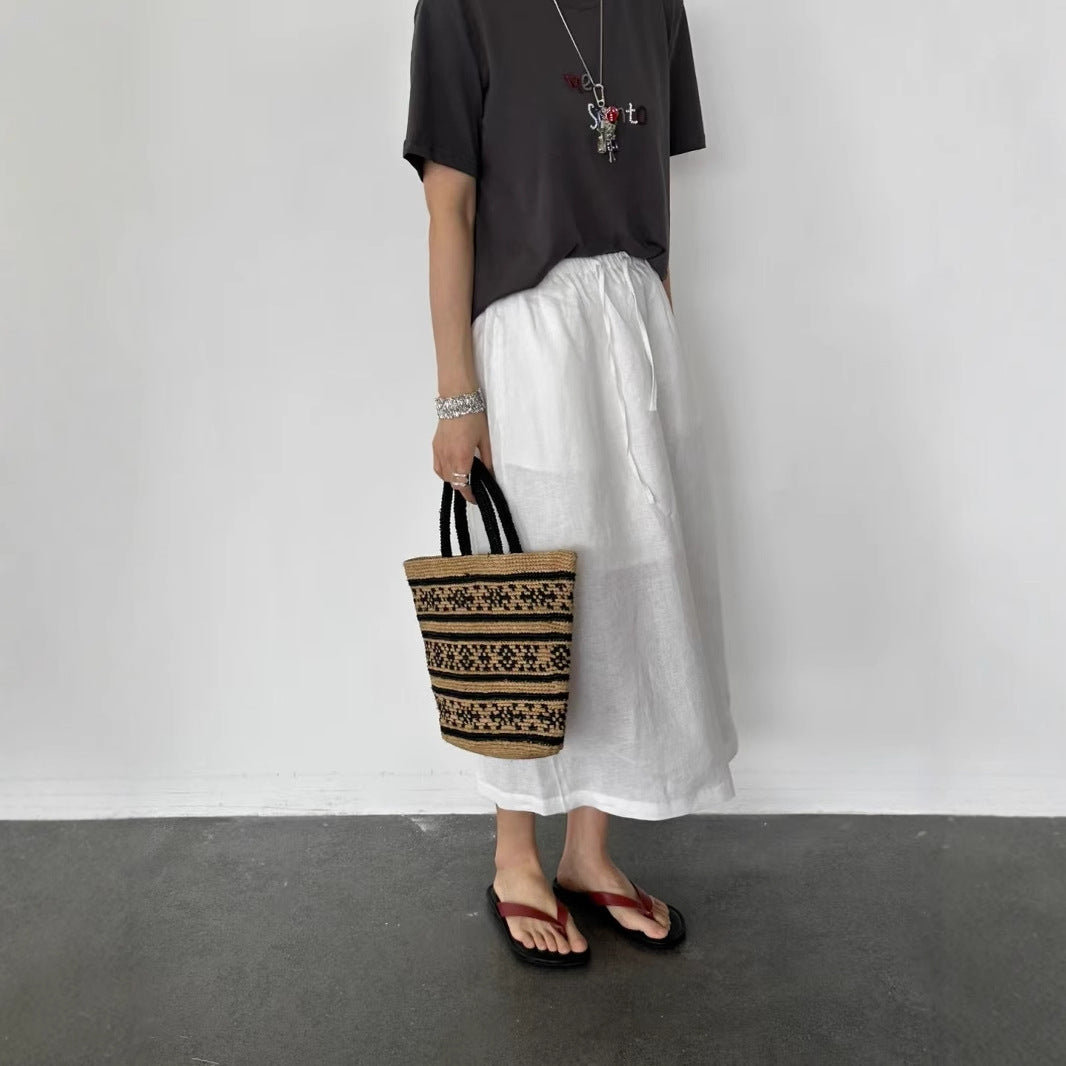 Dame Linned Maxi Skirt med justerbar Talje Knote Stilla