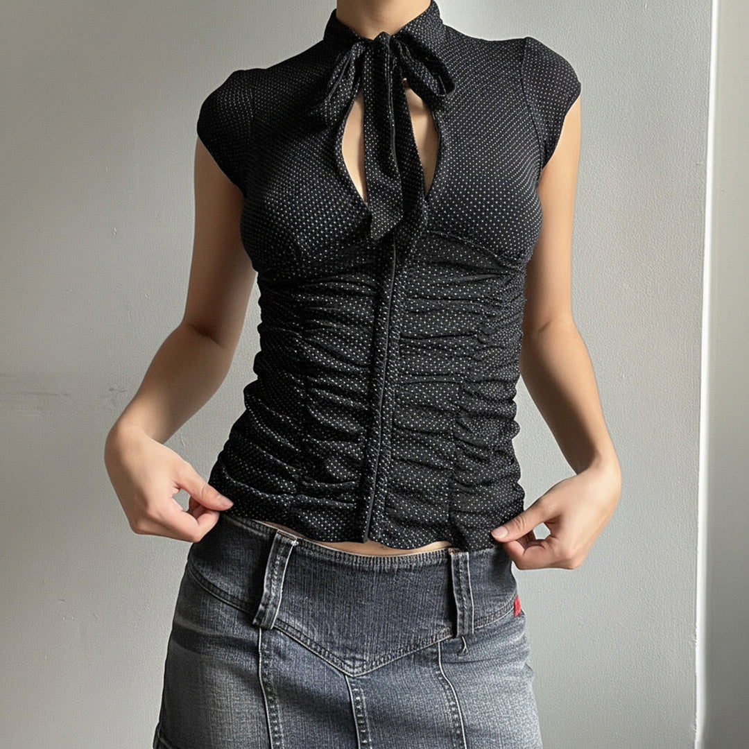 Damen elegantes Blusenshirt mit Schleifenkragen und Raffungen Skovae