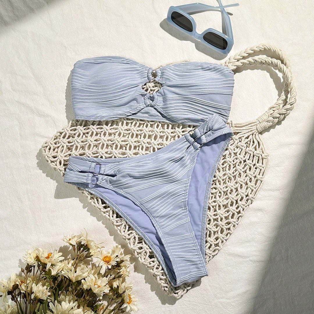 Dame Bandeau-Bikini-sæt med raffinerede folder Skovae