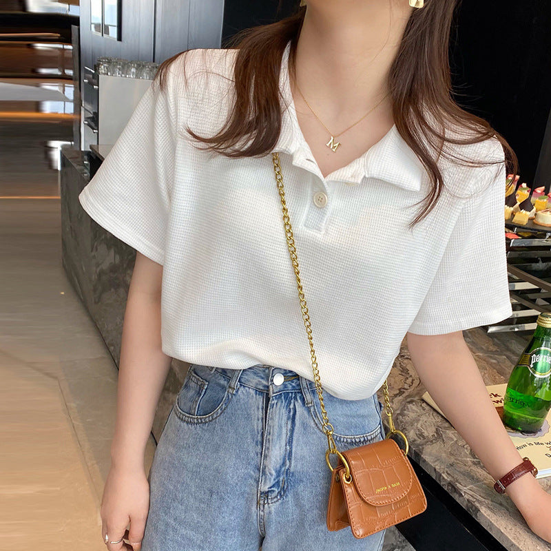 Femme Vaffelstrik Polo Top Stilla