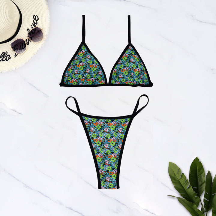 Dame Triangel-bikini med blomsterprint og fin indramning Stilla