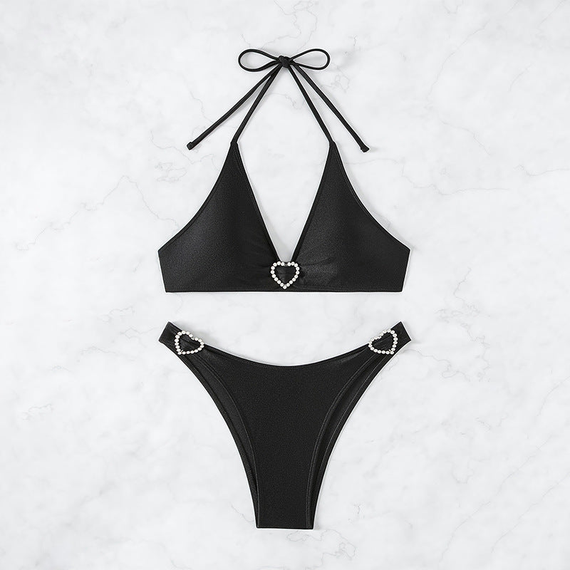 Dame Triangel-Bikini med hjerte-applikationer og høj udsnit Stilla