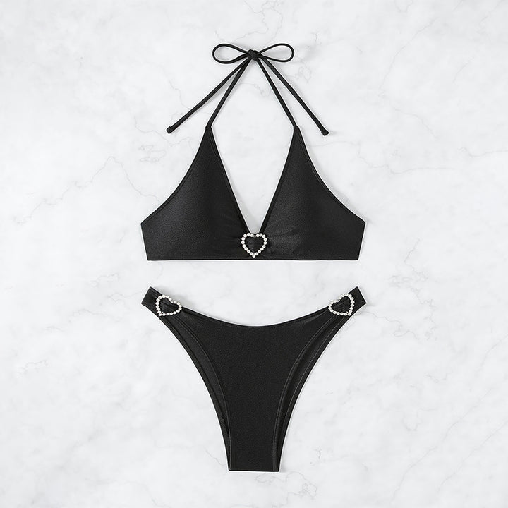 Dame Triangel-Bikini med hjerte-applikationer og høj udsnit Stilla