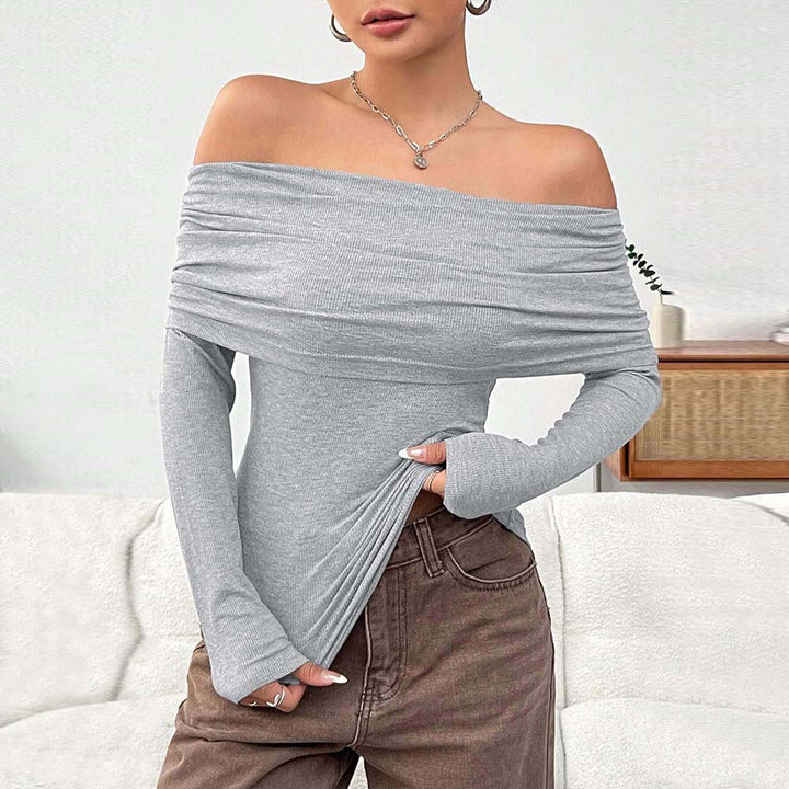 Kvinders Off-Shoulder Top med Elegant Drapering og Lange Ærmer Stilla