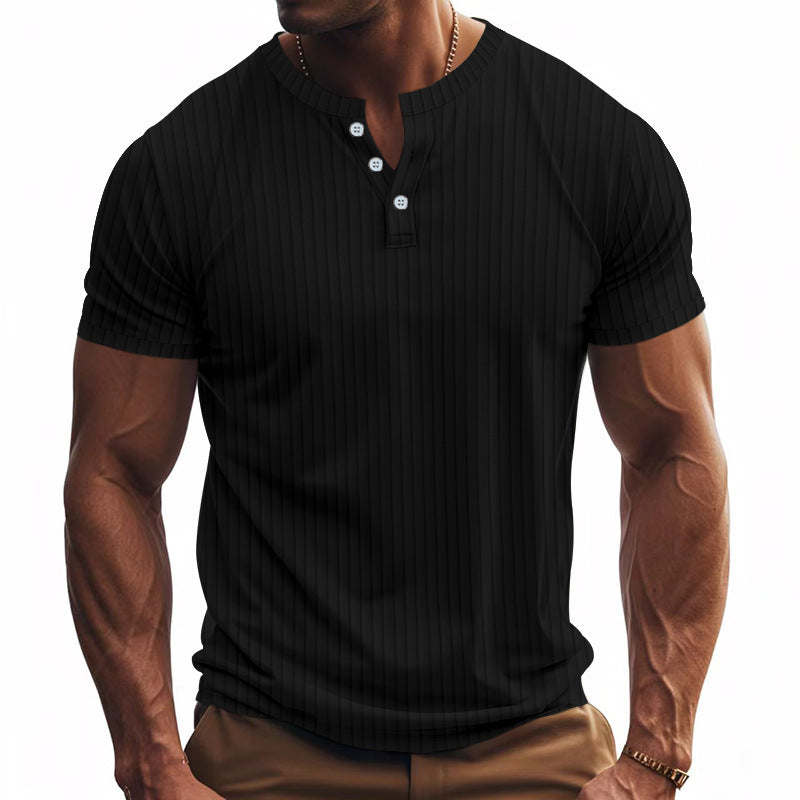 Herrer Kortærmet Henley T-shirt med struktureret stribemønster og stilfulde knapper Stilla