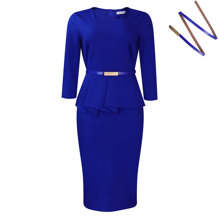Dame elegant Peplum-kjole med figursyet skirt og aftageligt bælte Stilla