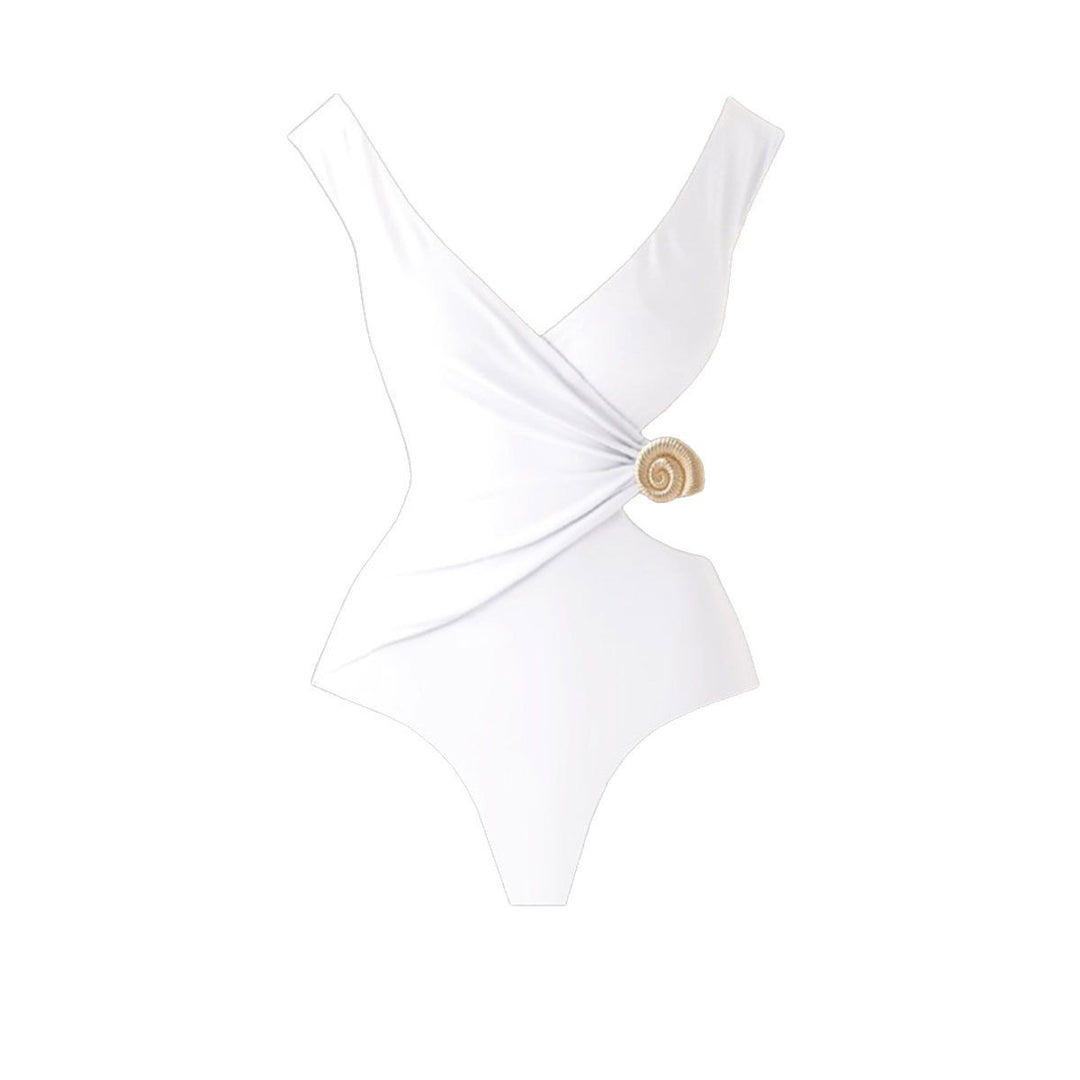 Dame badedragt med asymmetrisk design og dekorativ knap Stilla
