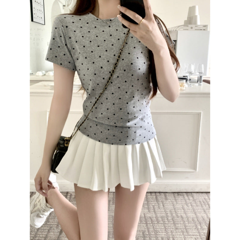 Dame Polka Dot Fritid T-shirt med smigrende snit Stilla