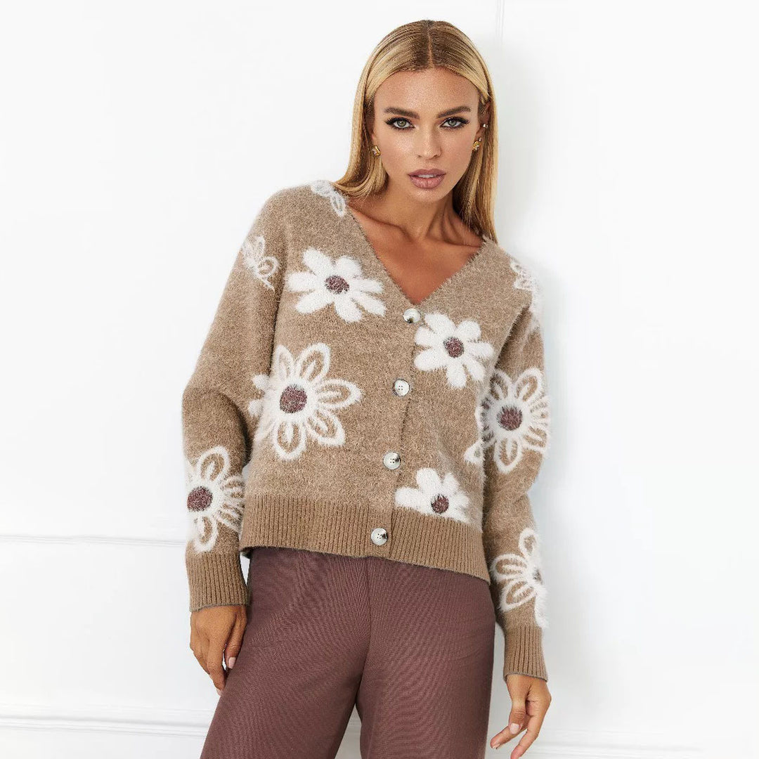 Kvinders hyggelige cardigan med blomstermønster og knapdetaljer Stilla