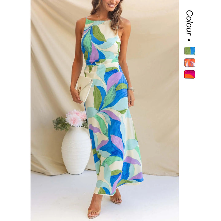 Dame maxi kjole med moderne blomsterdesign og elegant snit Skovae