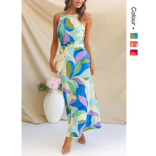 Dame maxi kjole med moderne blomsterdesign og elegant snit Skovae
