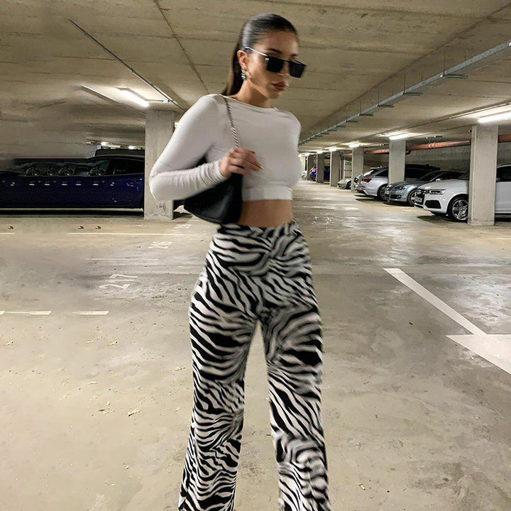 Femme Høj talje Zebra-mønster-bukser Stilla