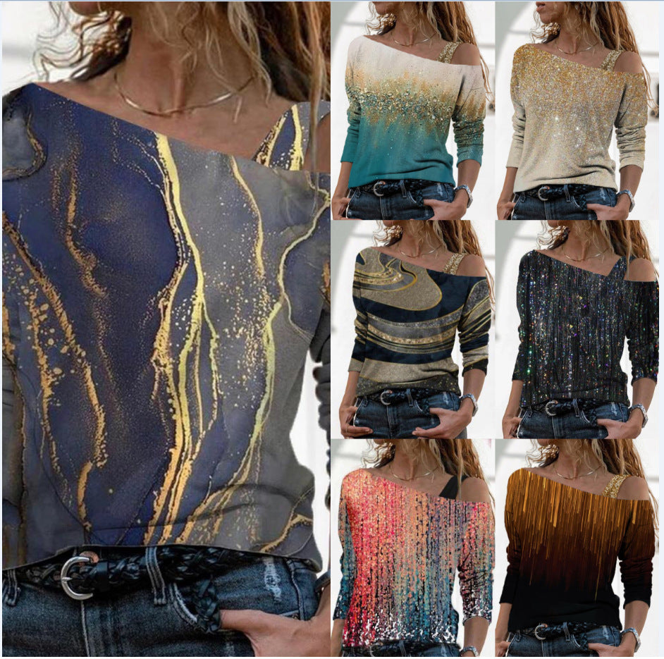 Dame Off-Shoulder Sweatshirt med marmorering design Stilla