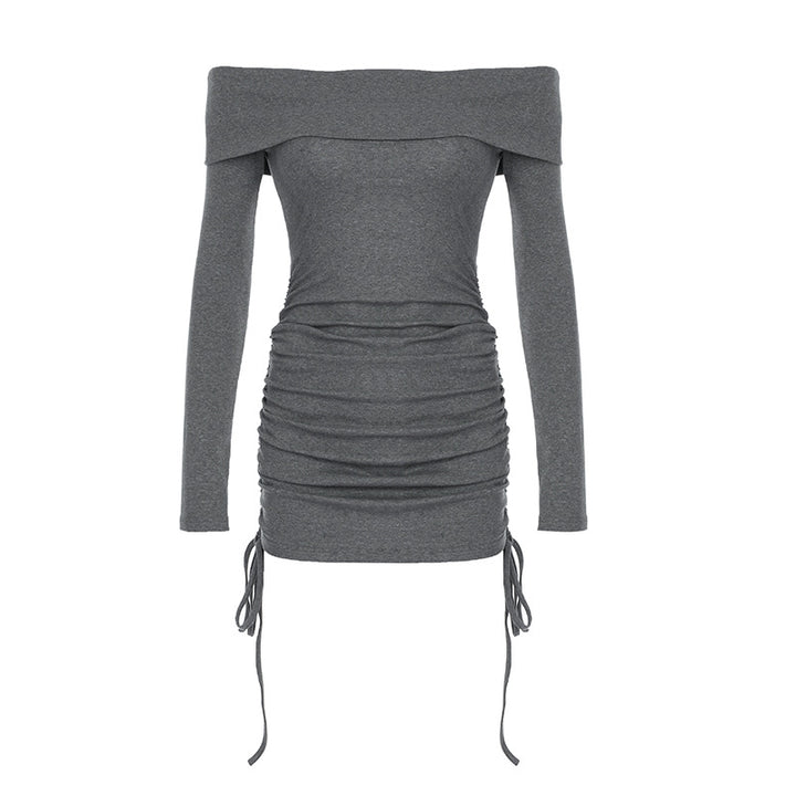 Dame Offshoulder-Langærmet skjorte med rynkning og snøringsdetaljer Skovae