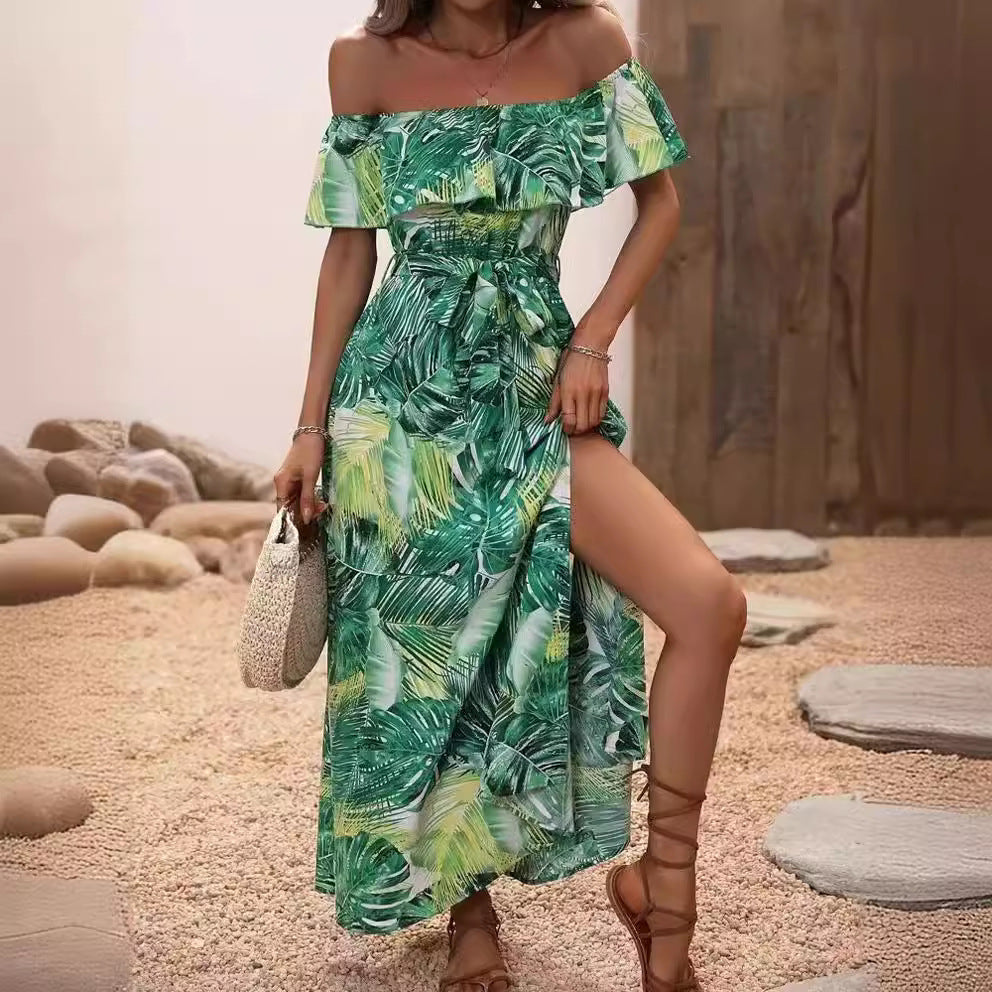 Kvinders maxi kjole med off-shoulder design og dyb slids Stilla