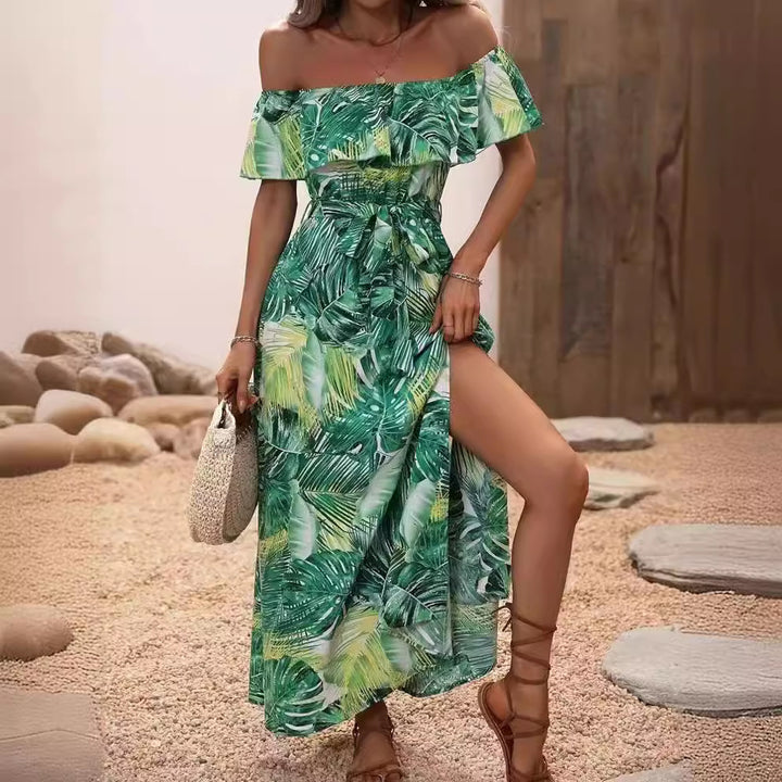 Kvinders maxi kjole med off-shoulder design og dyb slids Stilla