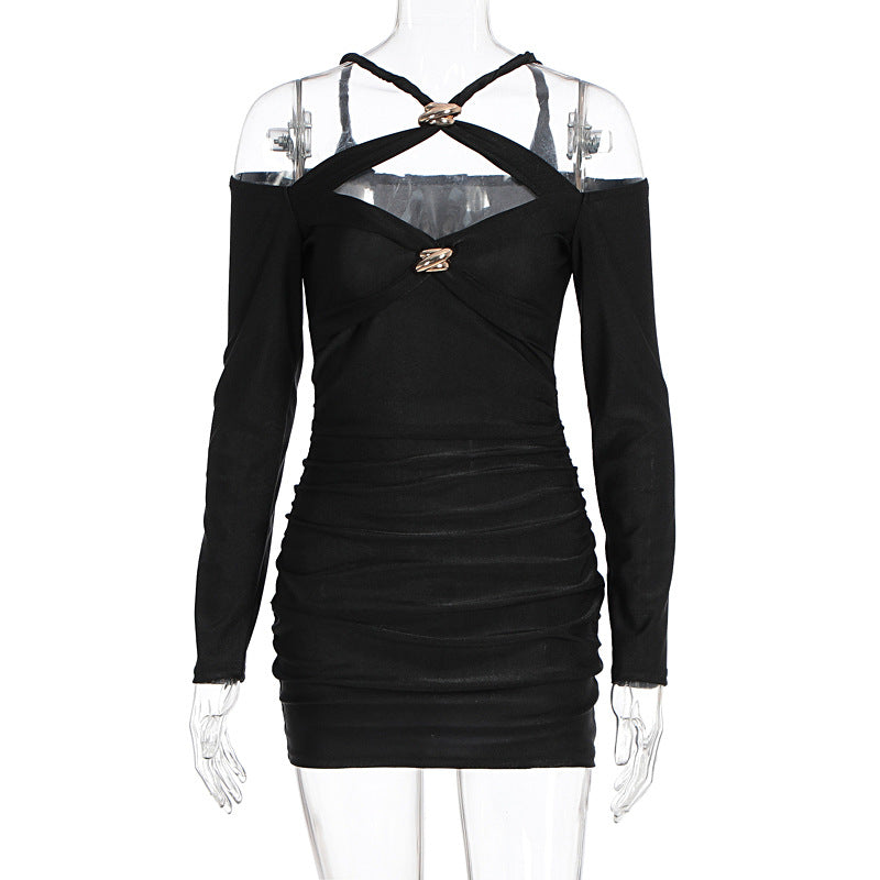 Damer Taljeret Minikjole med Off-Shoulder Design og stilfuld Cut-Out Skovae