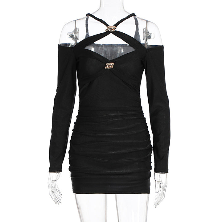 Damer Taljeret Minikjole med Off-Shoulder Design og stilfuld Cut-Out Skovae