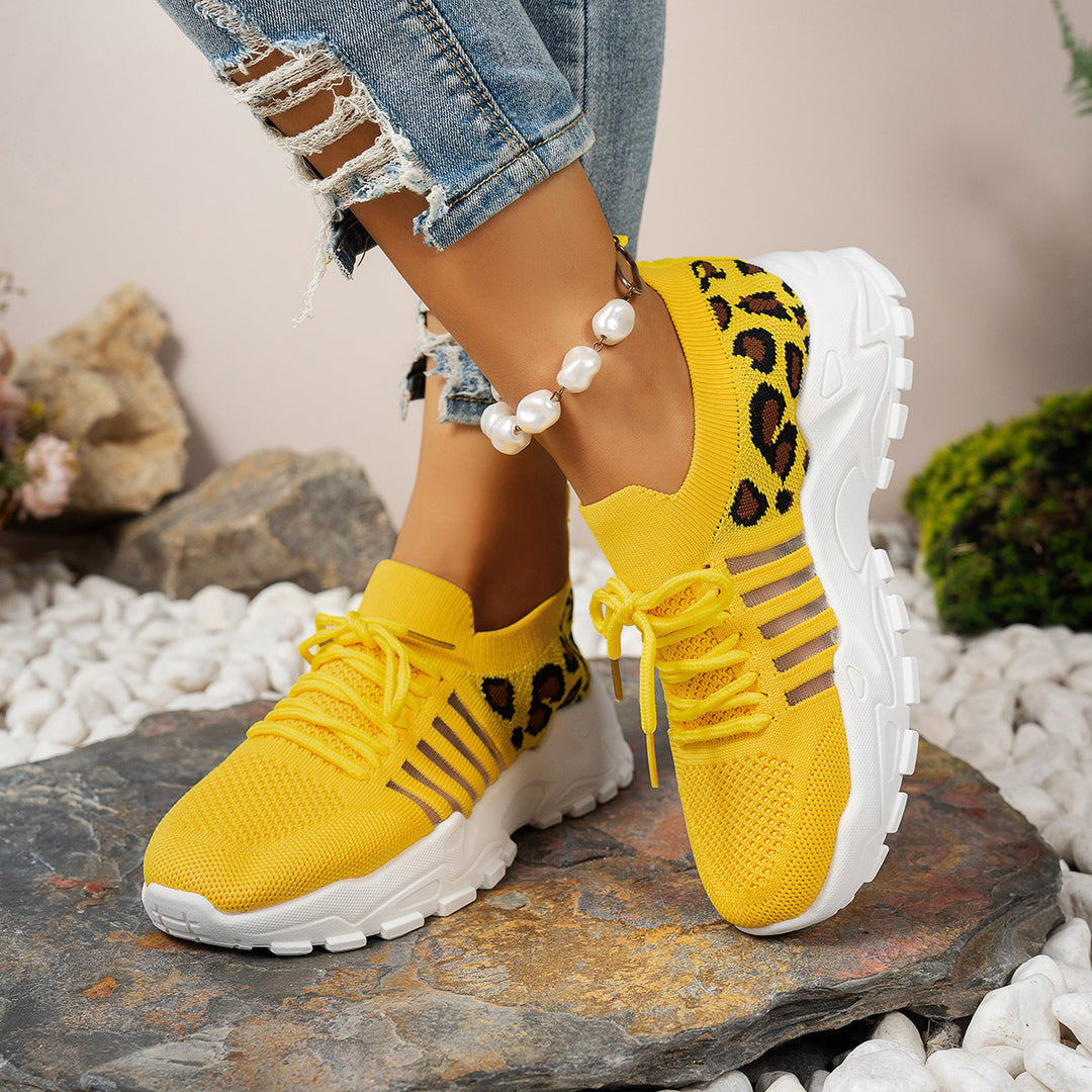 Dame Sporty Sneakers med luftig strik-overflade og moderigtig dyretryk Stilla