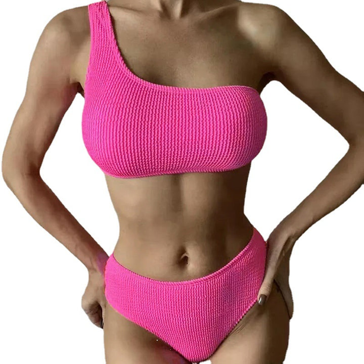 Femme Ribbetrik En-skulder Bikini Sæt Stilla