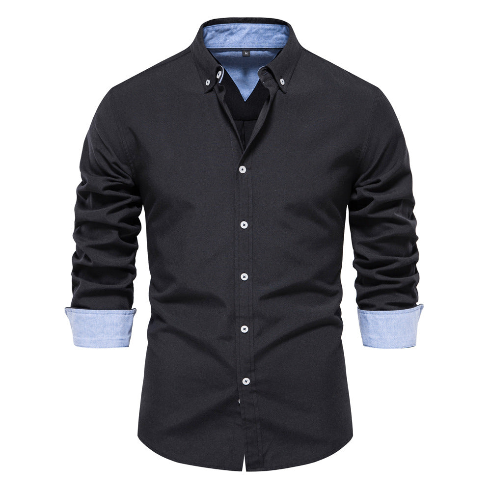 Herrer Langærmet skjorte med moderne Button-Down-krave og stilfulde kontrastærmer Stilla