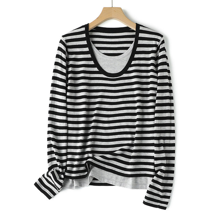 Femme Casual Relaxed Fit Stribet Langærmet Top Stilla