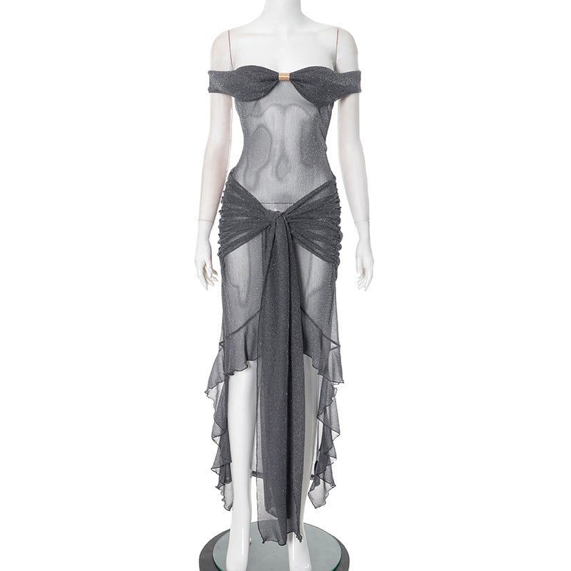 Dame Maxi Kjole med transparent design og flæse detaljer Stilla