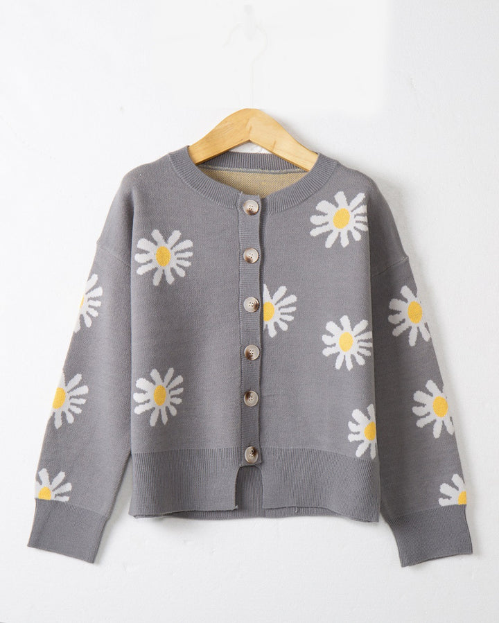 Dame knaptrøje med blomsterprint Stilla