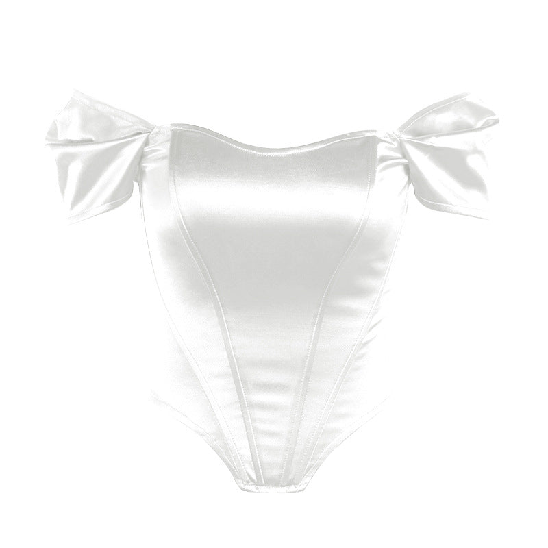 Dame Satin Off-Shoulder Korset Bodysuit Stilla