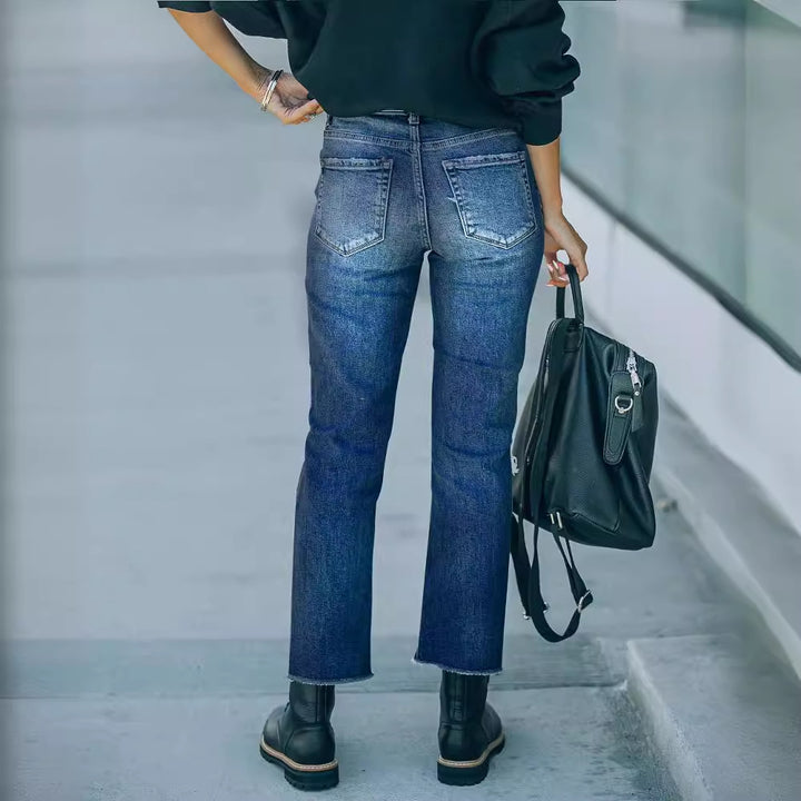 Dame Ripped Høj talje Jeans i trendy Vintage-stil Stilla
