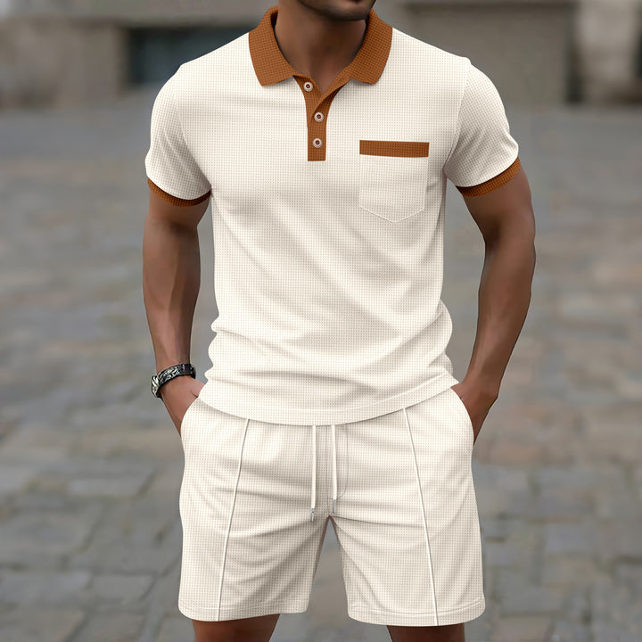 Herrer polo skjorte med struktureret tekstur og moderigtige kort sport shorts sæt Stilla