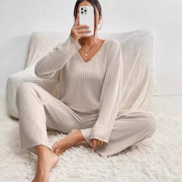 Dame hyggeligt strik-loungewear-sæt Stilla