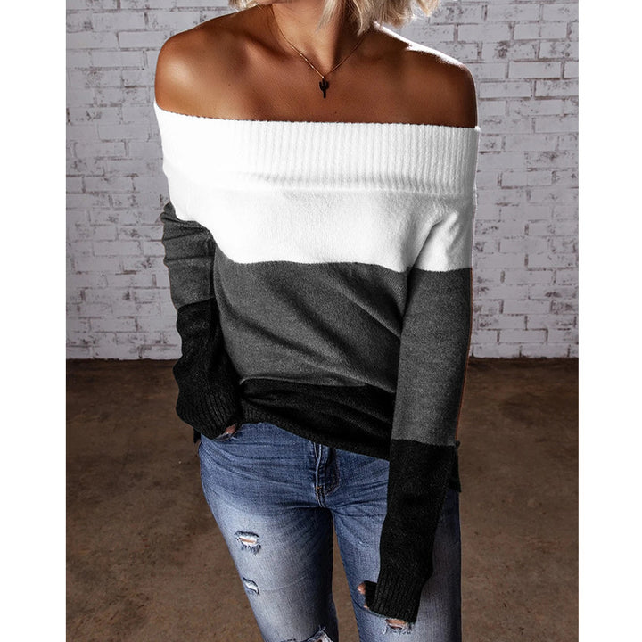 Dame skulderfri strikpullover med moderne farveblokdesign Stilla