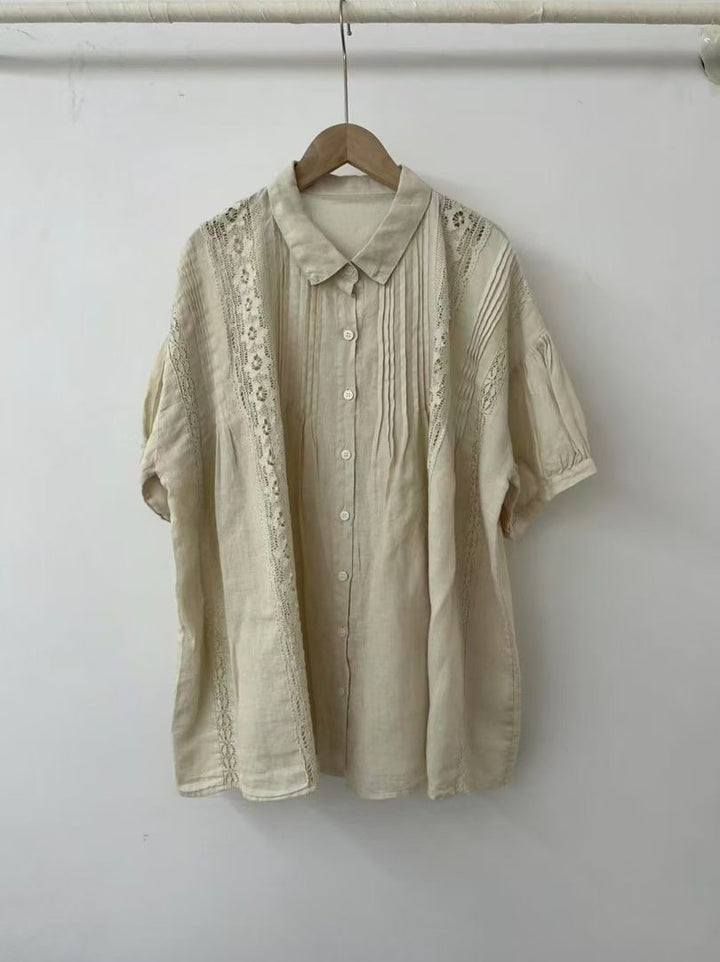 Dame Elegant Oversized Spids-Detail Knap-Op Bluse Stilla