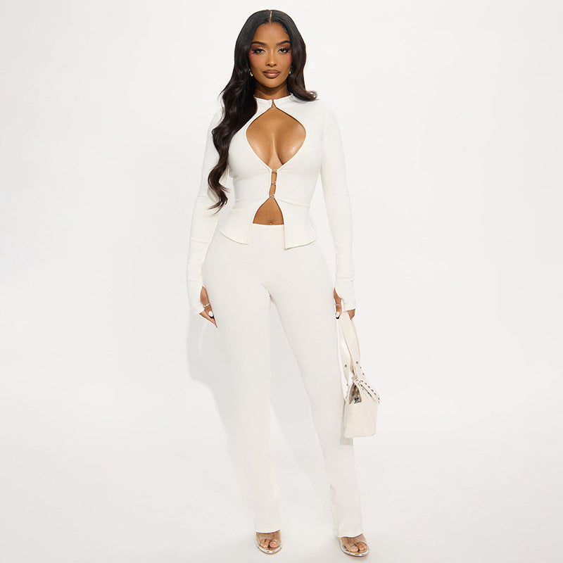 Dame Cut-Out Jumpsuit med elegant ståkrave og tætsiddende pasform Skovae