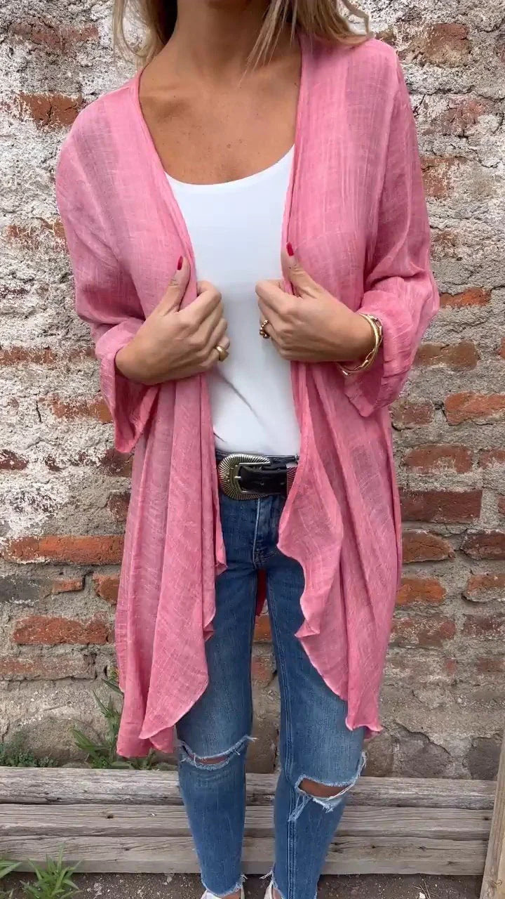 Dame Long cardigan lavet af let, struktureret stof med åben front og elegante ærmer Stilla
