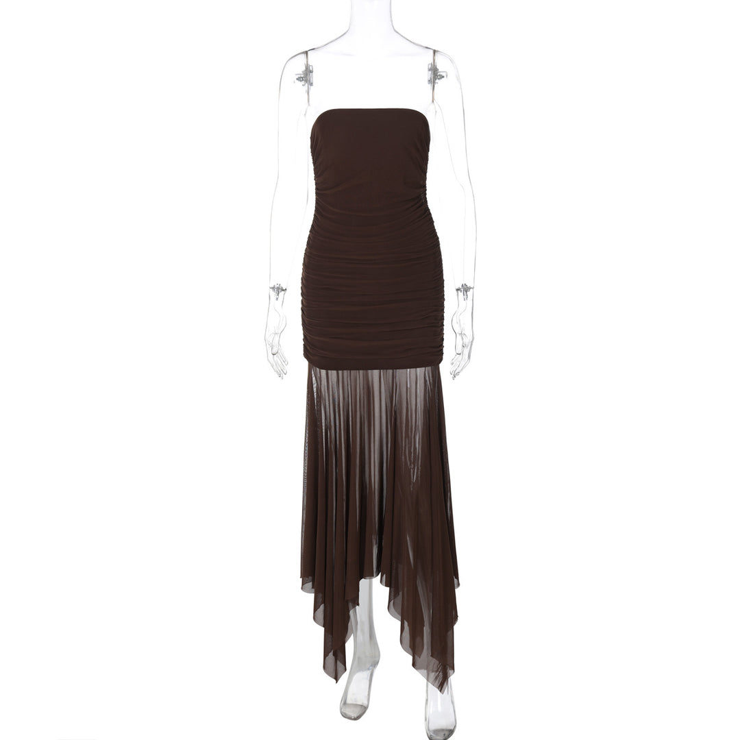 Dame aftenkjole i flowy chiffon med rynker Stilla
