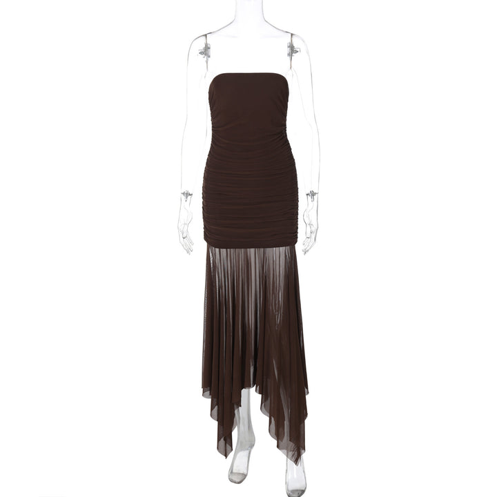 Dame aftenkjole i flowy chiffon med rynker Stilla