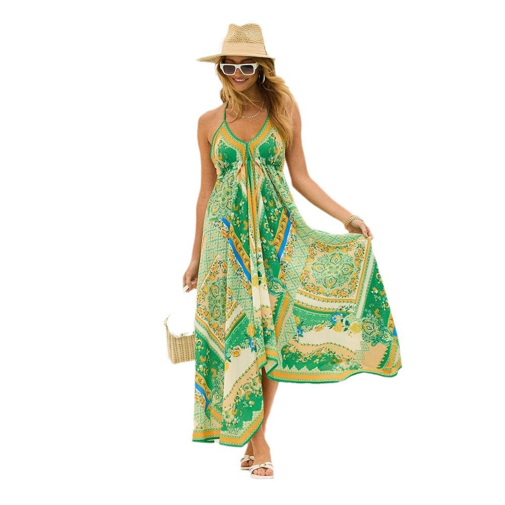Kvindernes boho-inspirerede maxi kjole med elegant V-hals og asymmetrisk kant Stilla