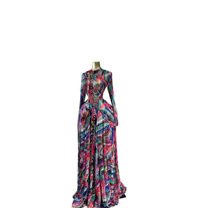 Dame Elegant Maxi kjole med struktureret grafisk design Skovae