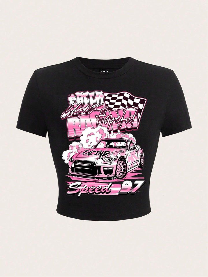 Dame Crop-T-Shirt med kreativt udtryksdesign Skovae