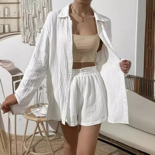 Dame luftig to-deles sæt med løs kortærmet bluse og shorts Stilla