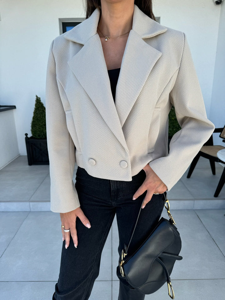 Dame moderigtig Cropped Blazer med dobbelte knapstolper og struktureret stof Stilla