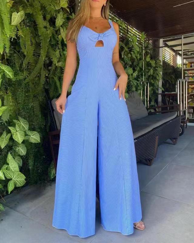 Dame Elegant Jumpsuit med dekorativ slids og bredt ben Skovae