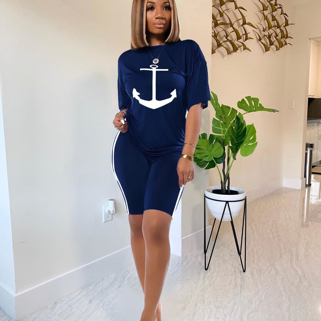 Dame Nautical Chic Grafisk T-shirt Kjole Stilla