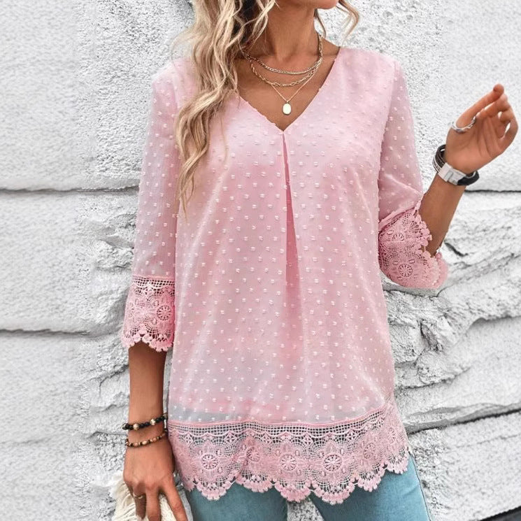 Damebluse med spidsbesætning og prikket design Stilla