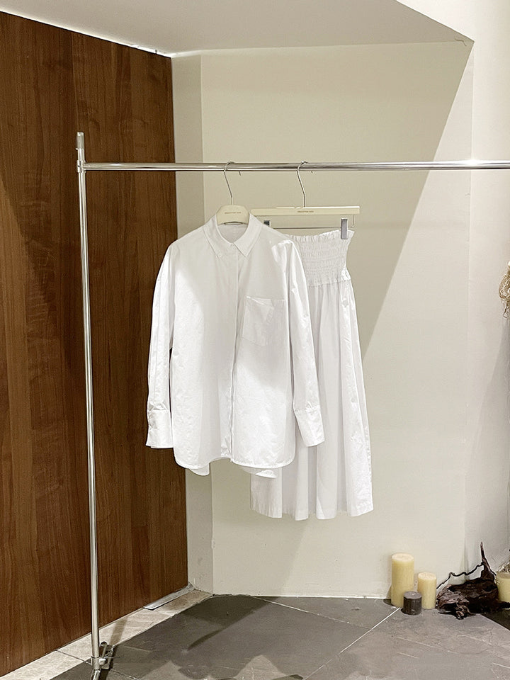 Dame casual bluse skjorte og luftig midi nederdel Stilla