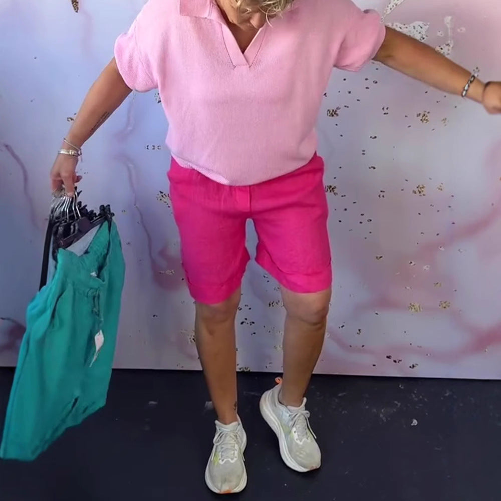 Dame i Leinenmix-Relaxshorts med elastisk komfortliv og sidelommer Skovae